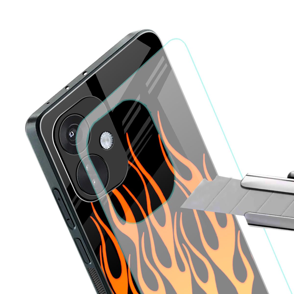 y2k yellow flames back phone cover | glass case for oneplus nord ce 3