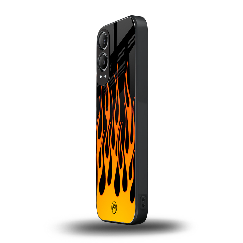 y2k yellow flames back phone cover | glass case for oneplus nord ce 4 lite