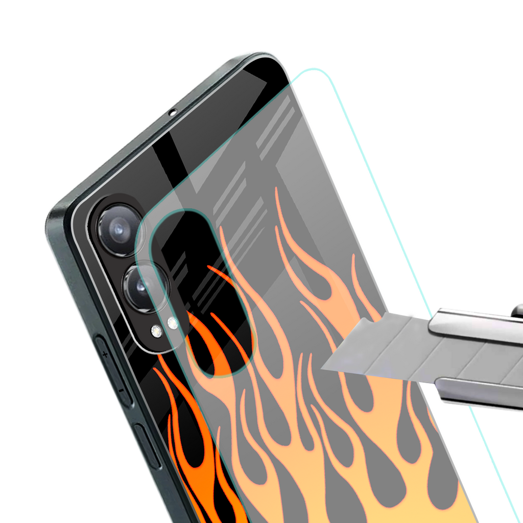 y2k yellow flames back phone cover | glass case for oneplus nord ce 4 lite