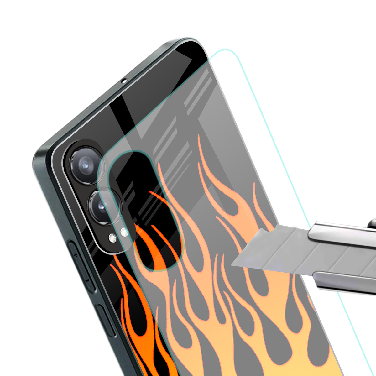 y2k yellow flames back phone cover | glass case for oneplus nord ce 4 lite