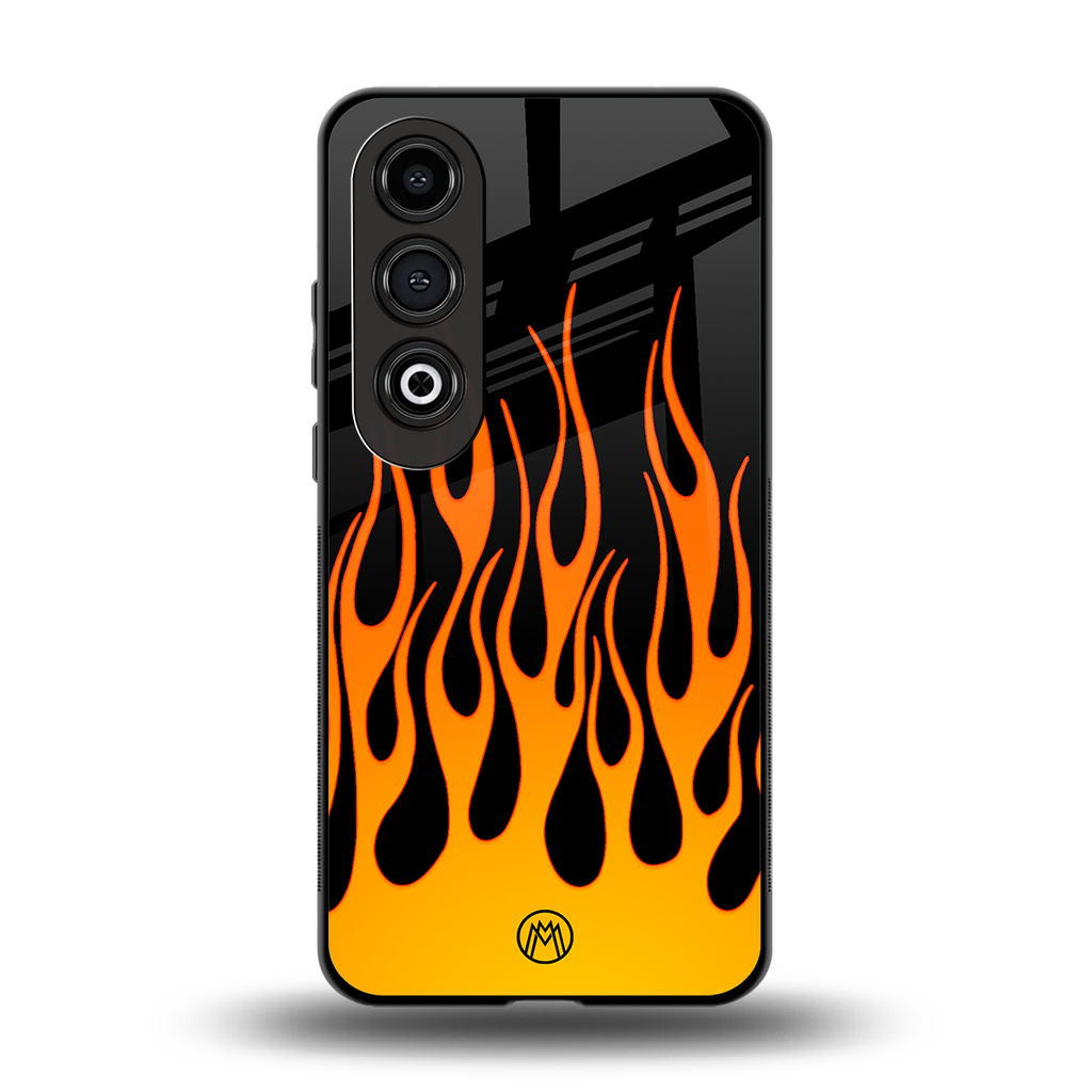 y2k yellow flames back phone cover | glass case for oneplus nord ce 4