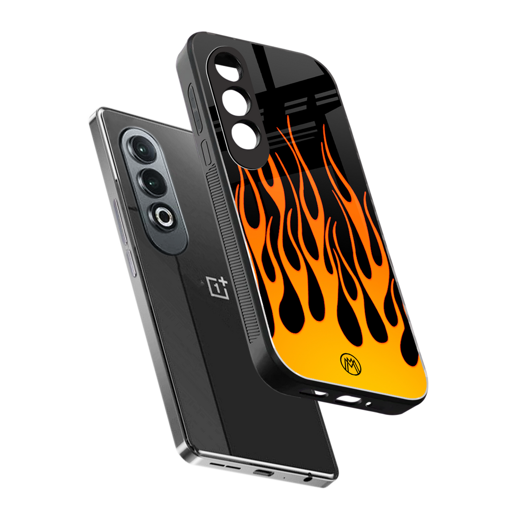 y2k yellow flames back phone cover | glass case for oneplus nord ce 4