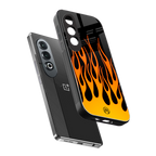 y2k yellow flames back phone cover | glass case for oneplus nord ce 4