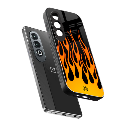 y2k yellow flames back phone cover | glass case for oneplus nord ce 4