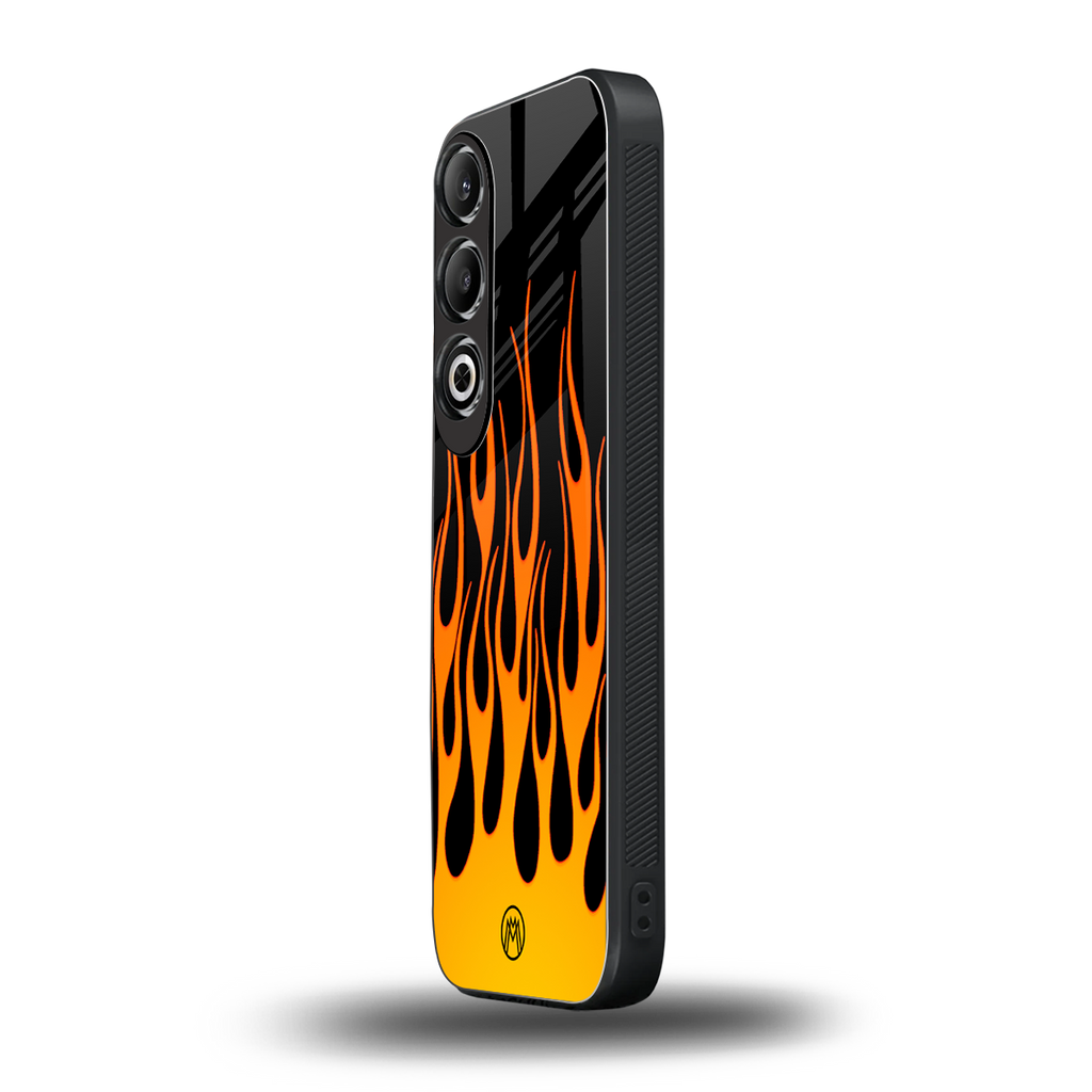 y2k yellow flames back phone cover | glass case for oneplus nord ce 4