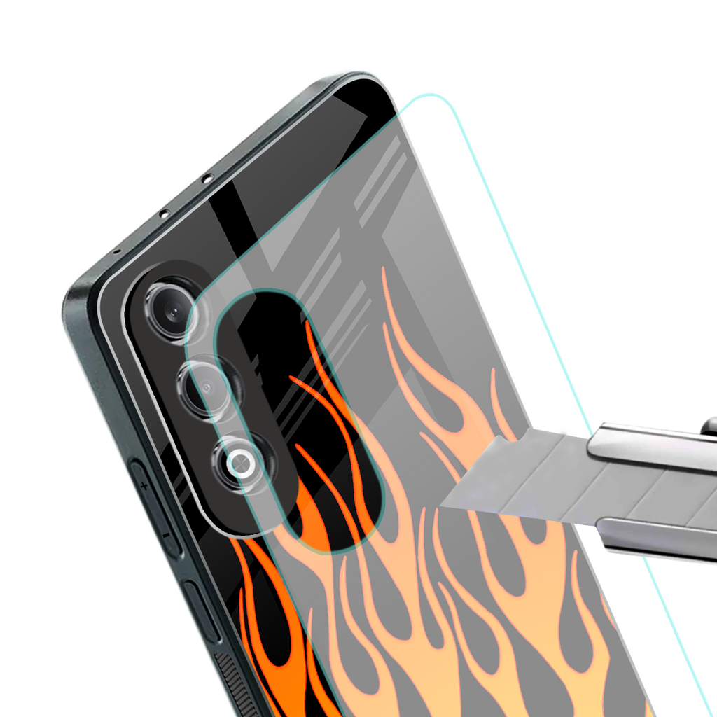 y2k yellow flames back phone cover | glass case for oneplus nord ce 4