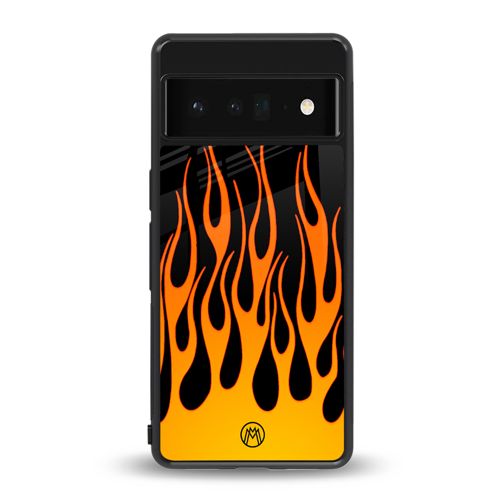 y2k yellow flames back phone cover | glass case for google pixel 6 pro