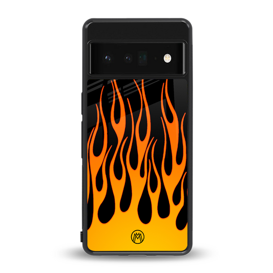 y2k yellow flames back phone cover | glass case for google pixel 6 pro