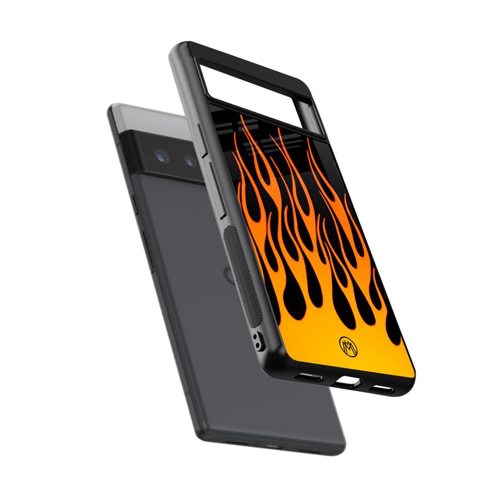 y2k yellow flames back phone cover | glass case for google pixel 6 pro