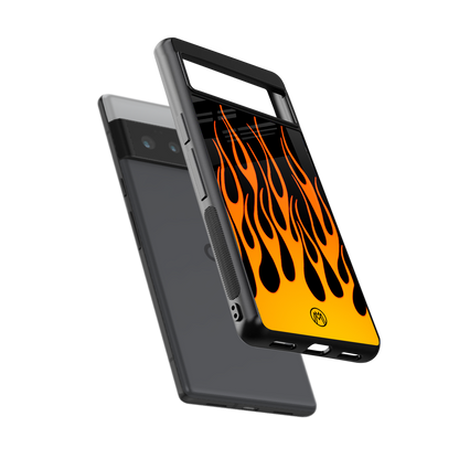 y2k yellow flames back phone cover | glass case for google pixel 6 pro