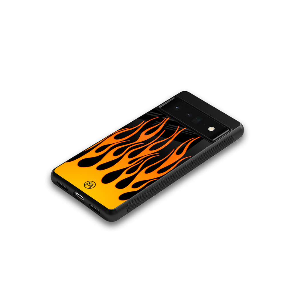 y2k yellow flames back phone cover | glass case for google pixel 6 pro
