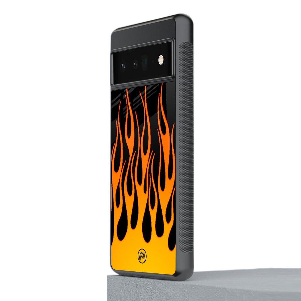 y2k yellow flames back phone cover | glass case for google pixel 6 pro