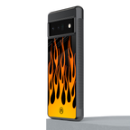 y2k yellow flames back phone cover | glass case for google pixel 6 pro