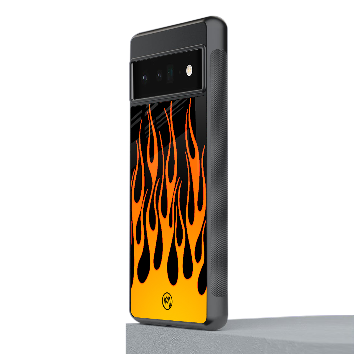 y2k yellow flames back phone cover | glass case for google pixel 6 pro