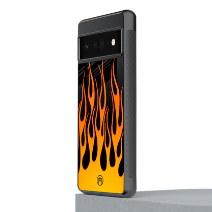 y2k yellow flames back phone cover | glass case for google pixel 6 pro