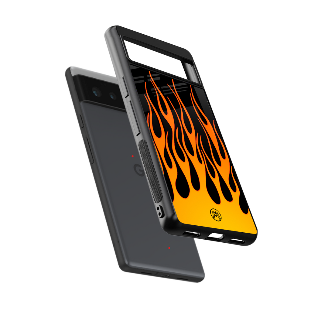 y2k yellow flames back phone cover | glass case for google pixel 6