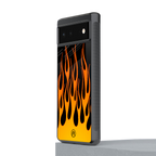 y2k yellow flames back phone cover | glass case for google pixel 6