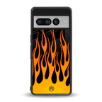 y2k yellow flames back phone cover | glass case for google pixel 7 pro