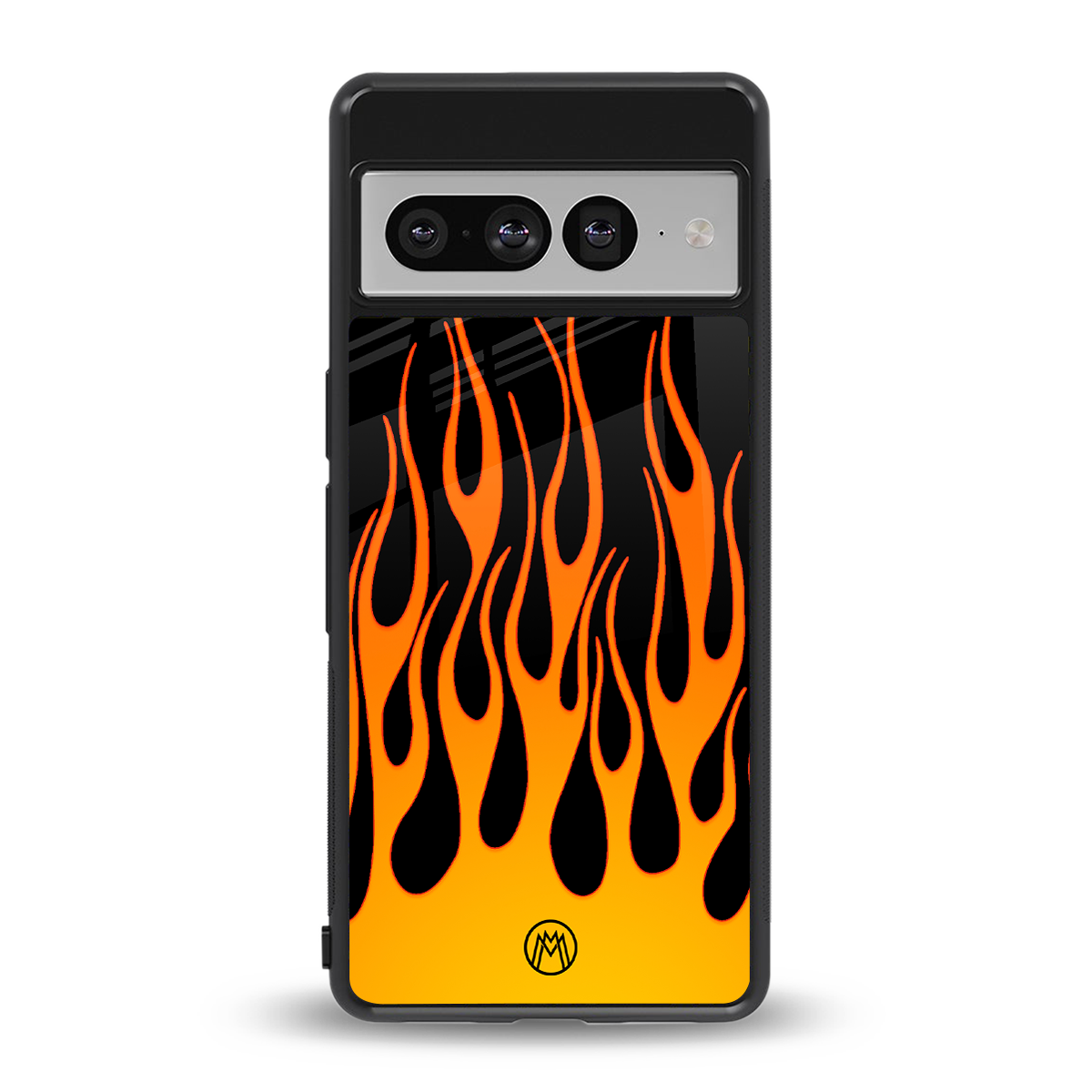 y2k yellow flames back phone cover | glass case for google pixel 7 pro
