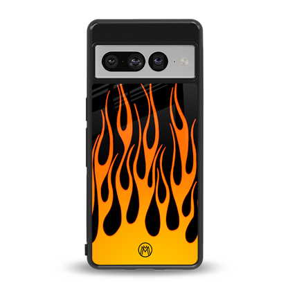 y2k yellow flames back phone cover | glass case for google pixel 7 pro