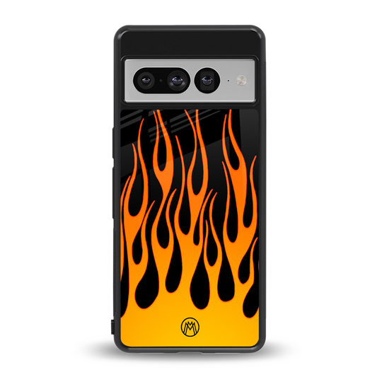 y2k yellow flames back phone cover | glass case for google pixel 7 pro