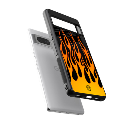 y2k yellow flames back phone cover | glass case for google pixel 7 pro
