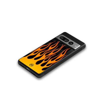 y2k yellow flames back phone cover | glass case for google pixel 7 pro