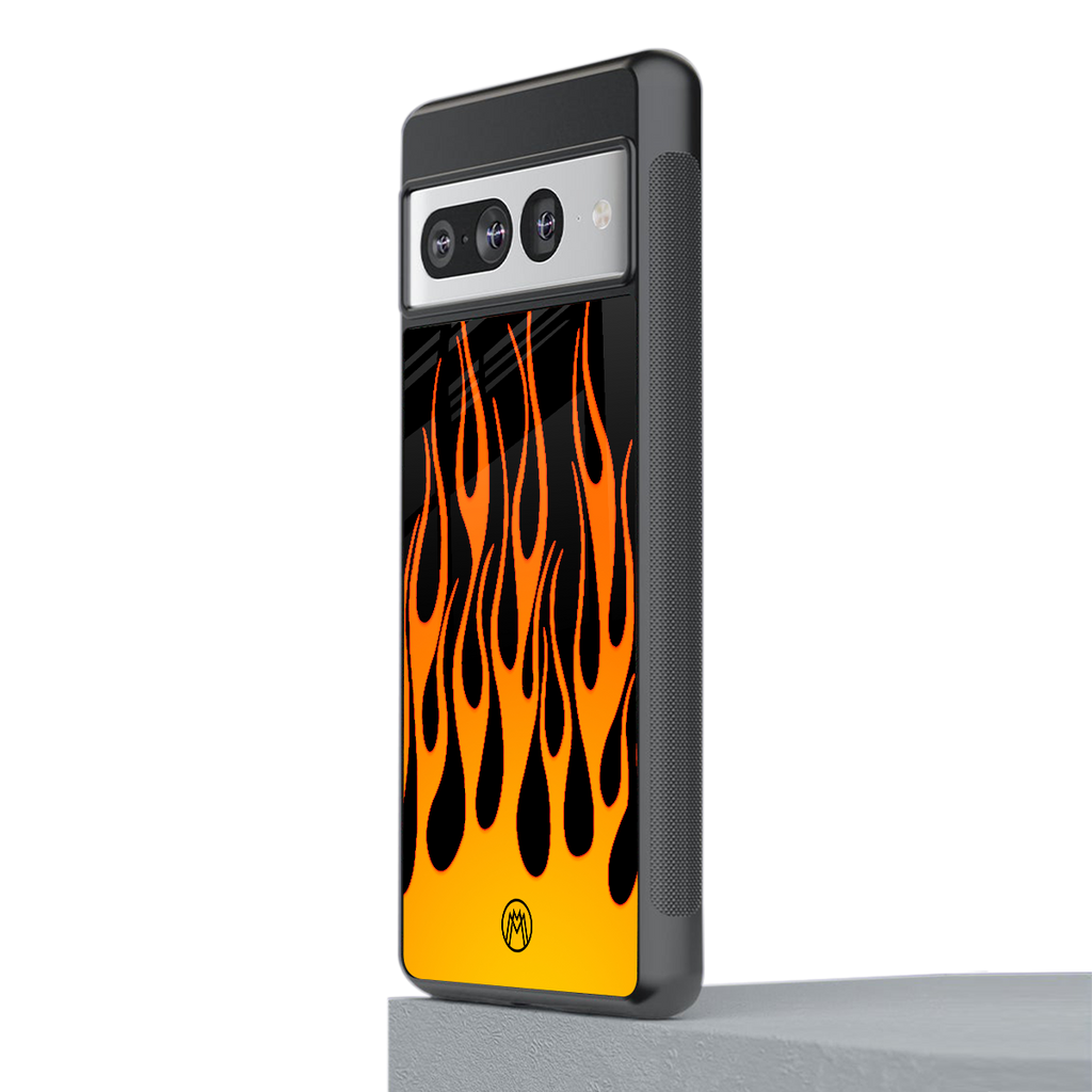 y2k yellow flames back phone cover | glass case for google pixel 7 pro