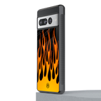 y2k yellow flames back phone cover | glass case for google pixel 7 pro
