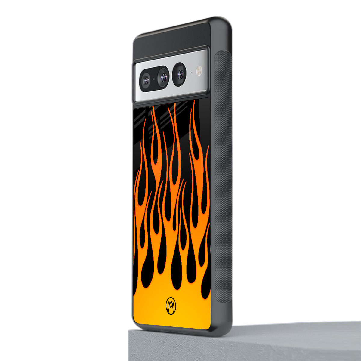 y2k yellow flames back phone cover | glass case for google pixel 7 pro