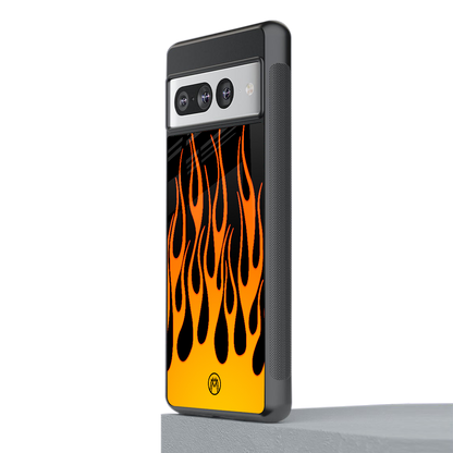 y2k yellow flames back phone cover | glass case for google pixel 7 pro