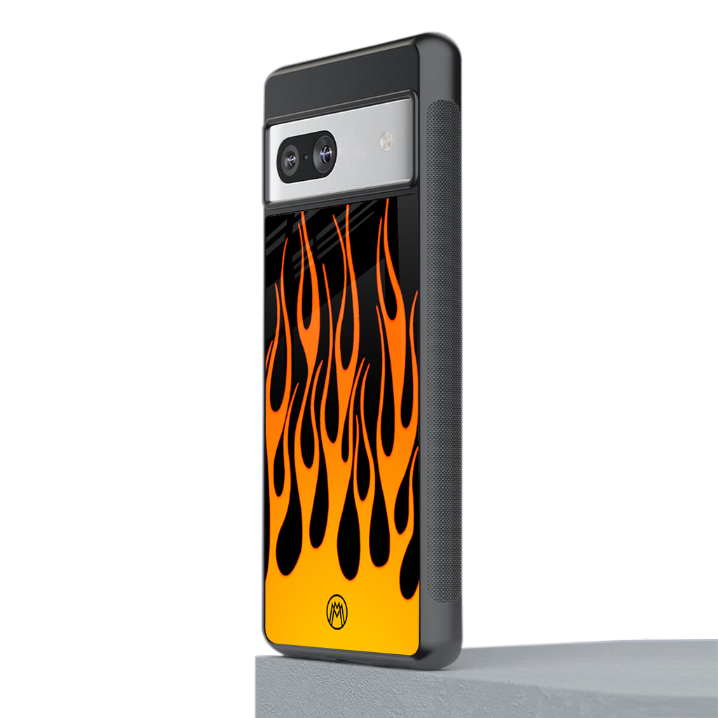 y2k yellow flames back phone cover | glass case for Google Pixel 7