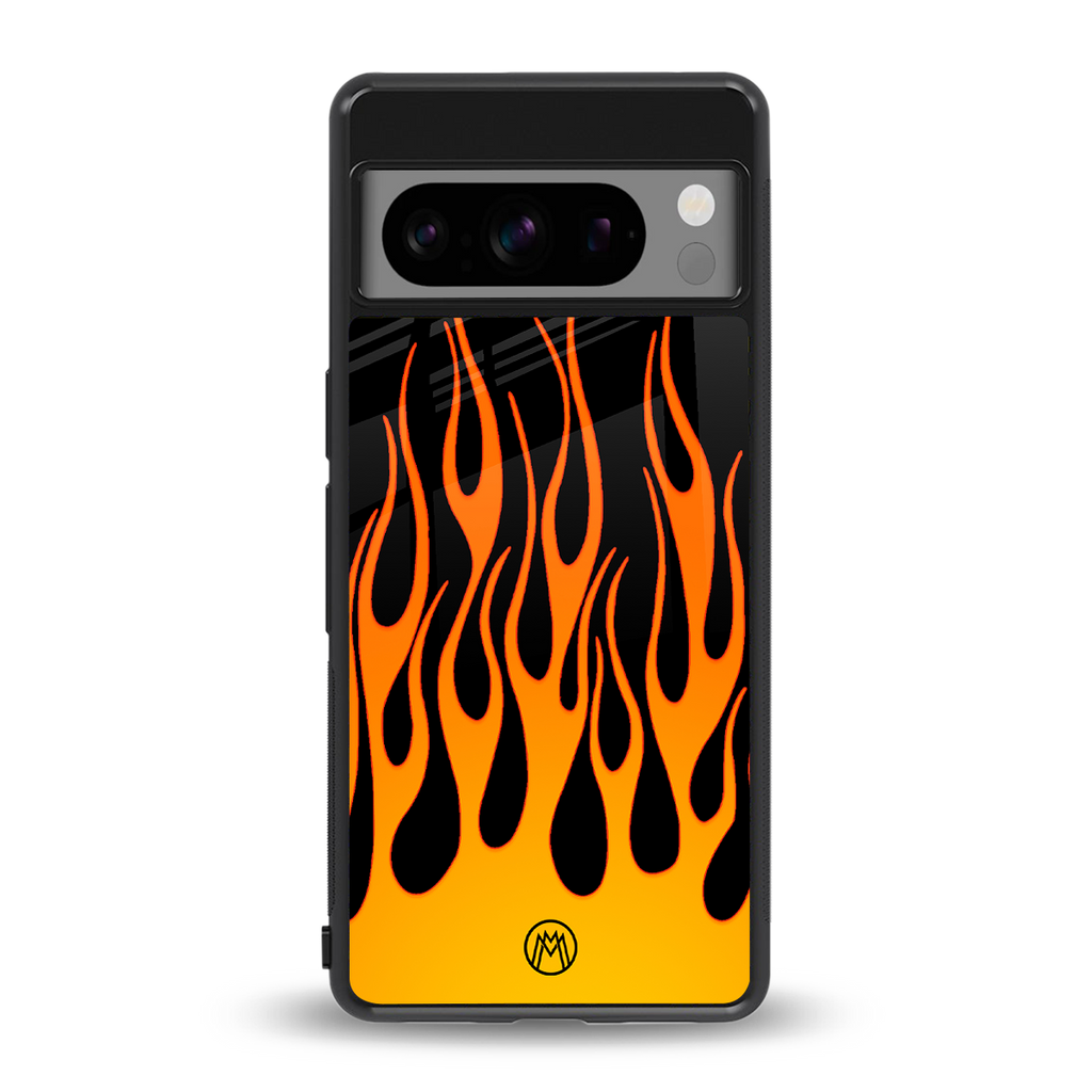 y2k yellow flames back phone cover | glass case for google pixel 8 pro