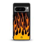 y2k yellow flames back phone cover | glass case for google pixel 8 pro