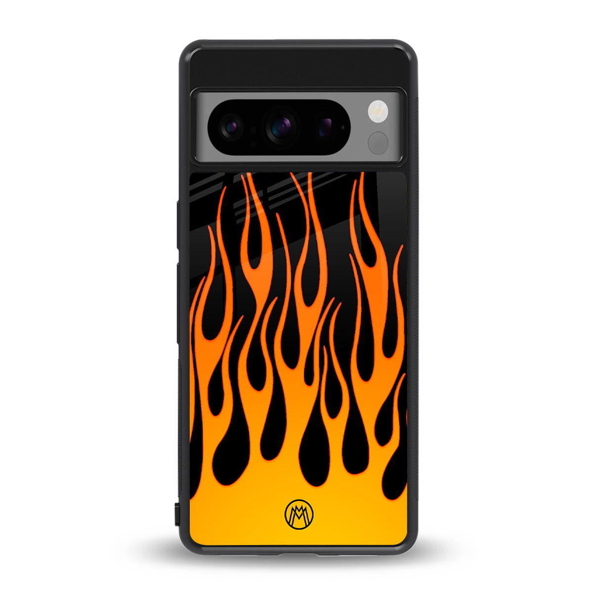 y2k yellow flames back phone cover | glass case for google pixel 8 pro