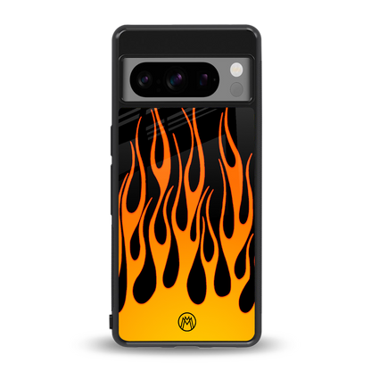 y2k yellow flames back phone cover | glass case for google pixel 8 pro