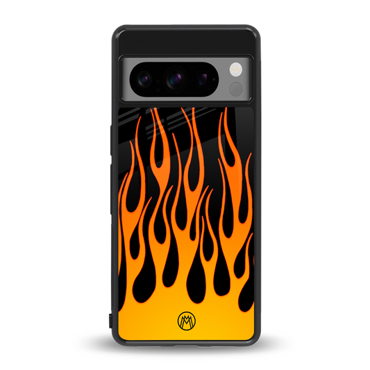 y2k yellow flames back phone cover | glass case for google pixel 8 pro