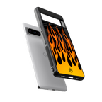 y2k yellow flames back phone cover | glass case for google pixel 8 pro