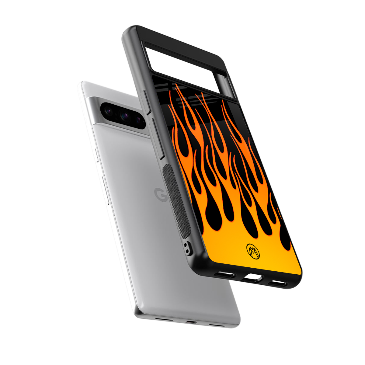 y2k yellow flames back phone cover | glass case for google pixel 8 pro