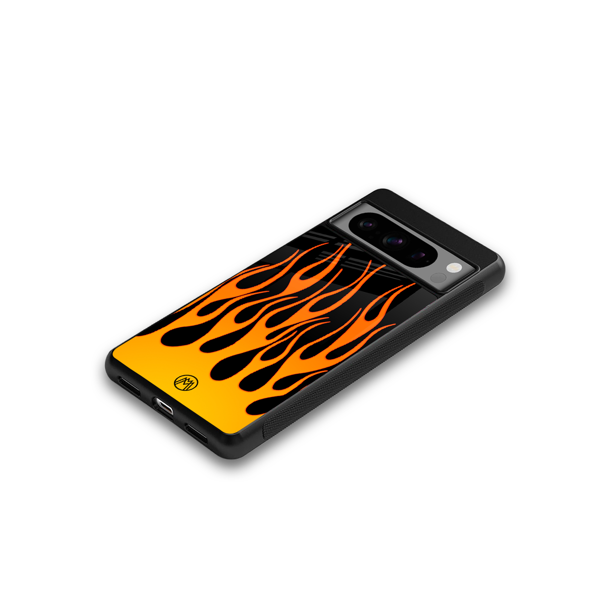 y2k yellow flames back phone cover | glass case for google pixel 8 pro