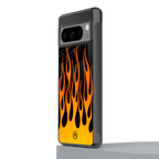 y2k yellow flames back phone cover | glass case for google pixel 8 pro