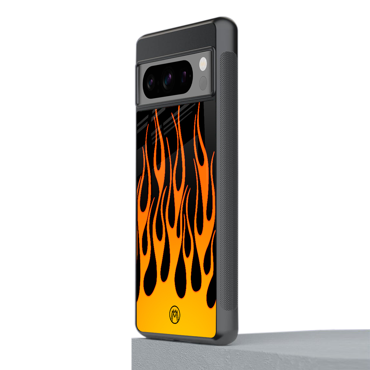 y2k yellow flames back phone cover | glass case for google pixel 8 pro