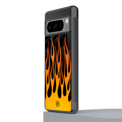 y2k yellow flames back phone cover | glass case for google pixel 8 pro