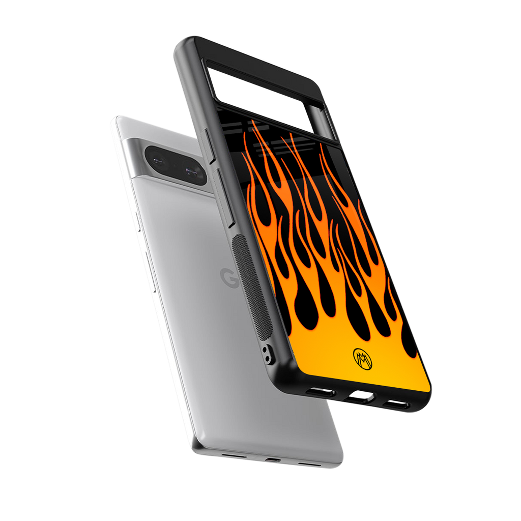 y2k yellow flames back phone cover | glass case for Google Pixel 8
