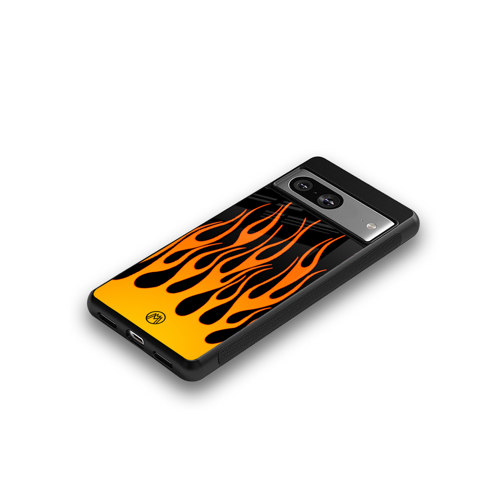 y2k yellow flames back phone cover | glass case for Google Pixel 8