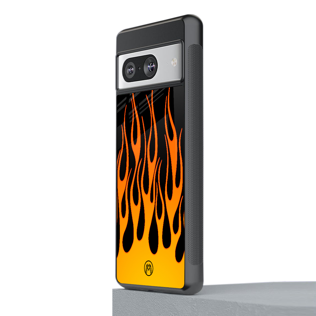 y2k yellow flames back phone cover | glass case for Google Pixel 8