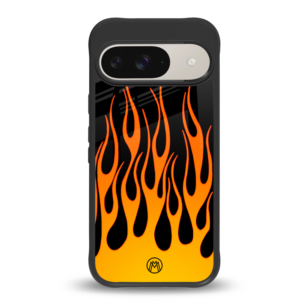 y2k yellow flames back phone cover | glass case for google pixel 9