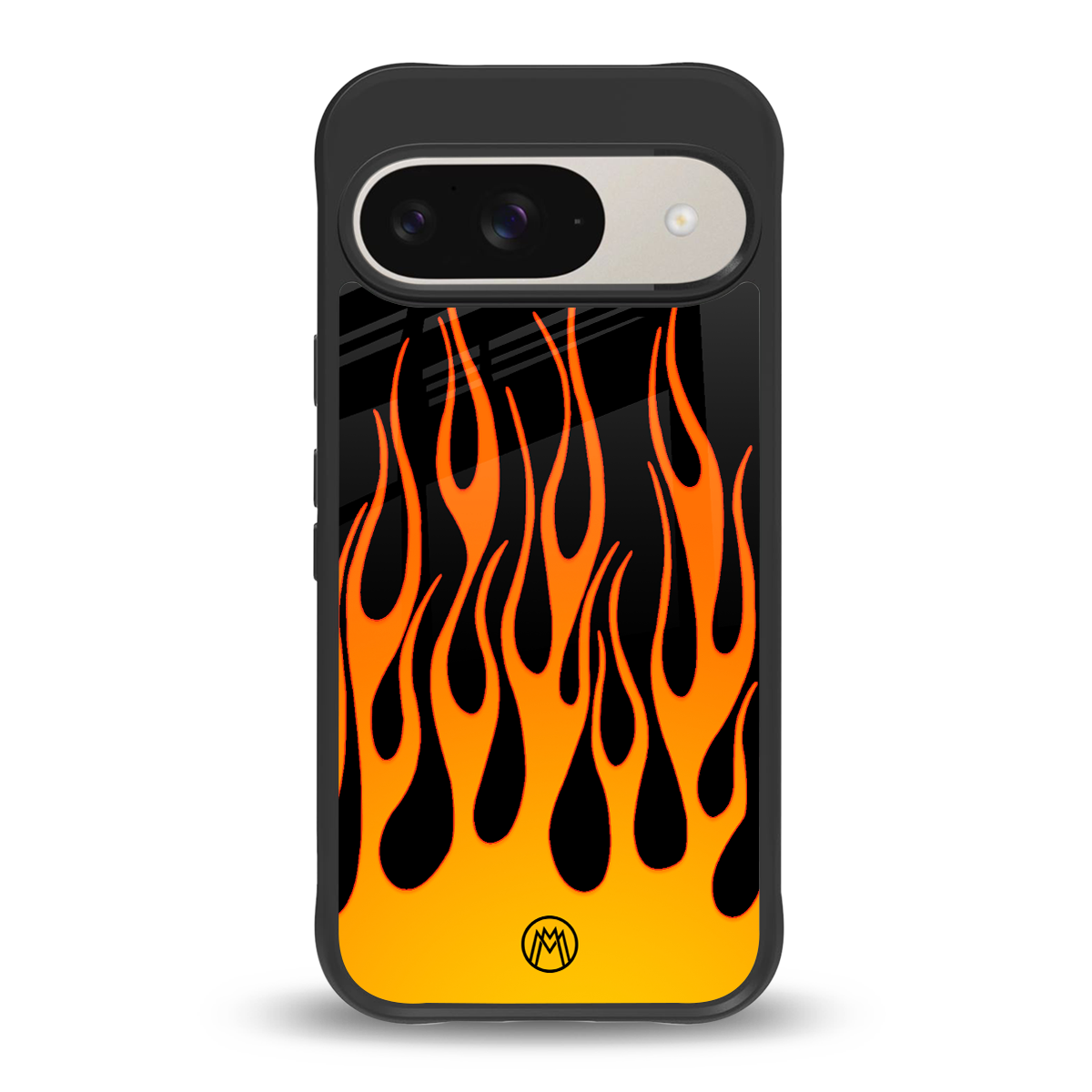 y2k yellow flames back phone cover | glass case for google pixel 9