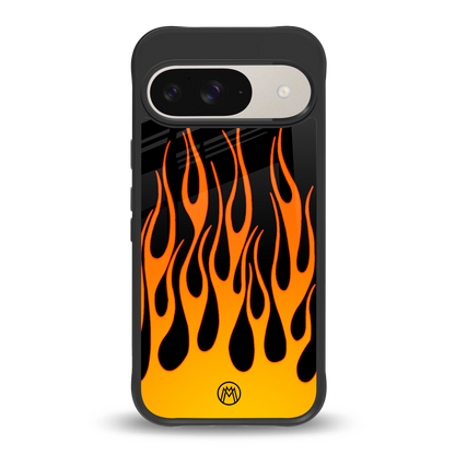 y2k yellow flames back phone cover | glass case for google pixel 9