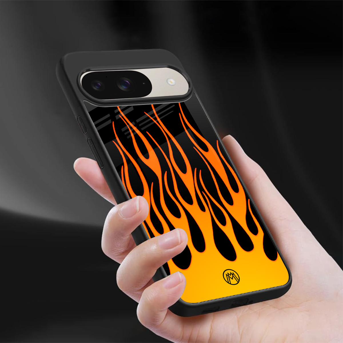 y2k yellow flames back phone cover | glass case for google pixel 9